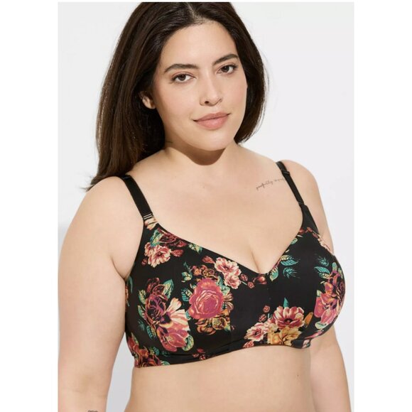 TORRID Plus Size Dream Wire Free Bra in Non Animalistic Floral Black - Size 44C - Picture 1 of 12